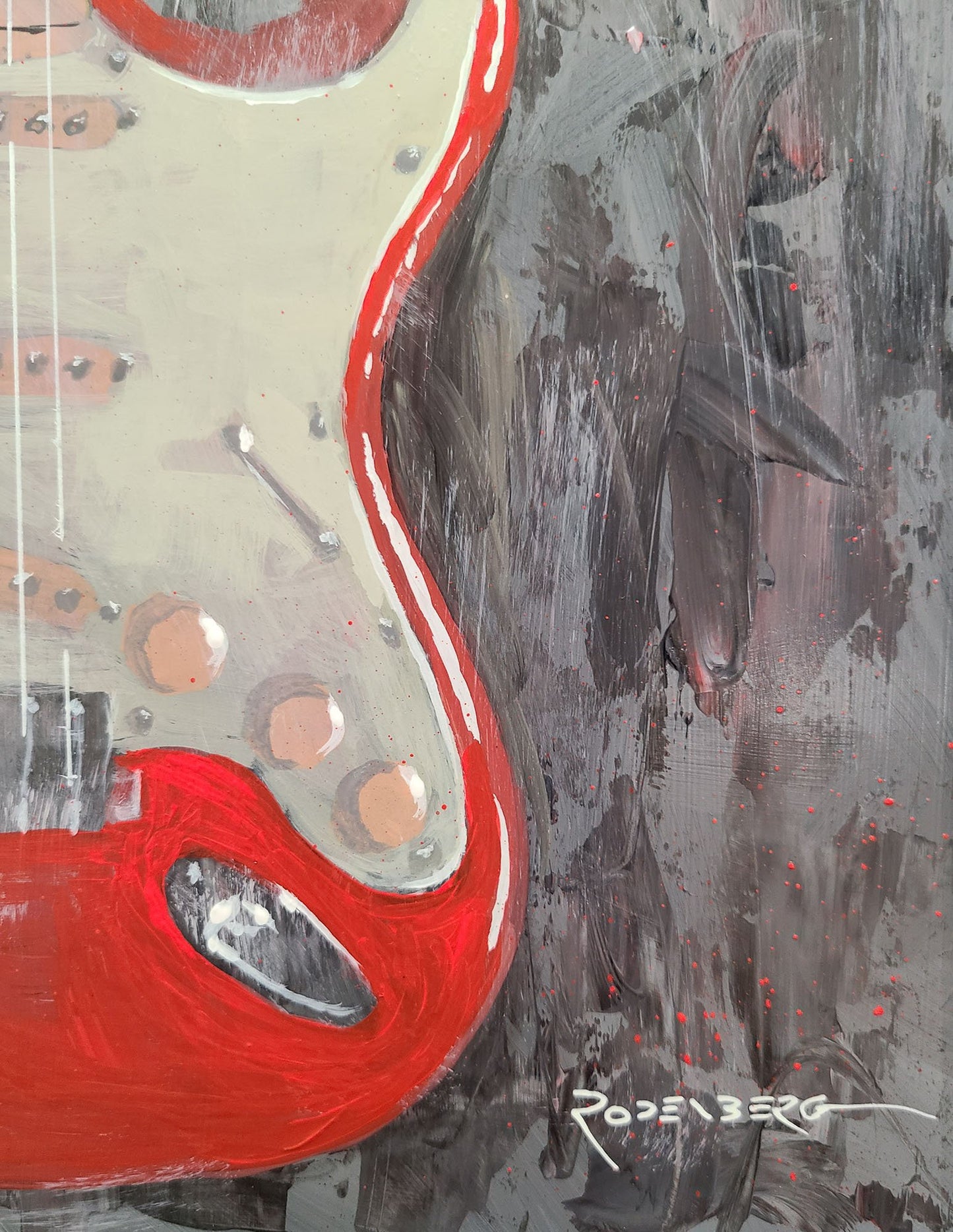 Guitar painting - Original red electric guitar wall art