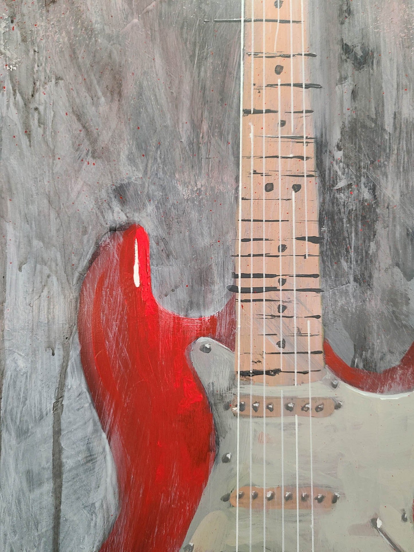 Guitar painting - Original red electric guitar wall art